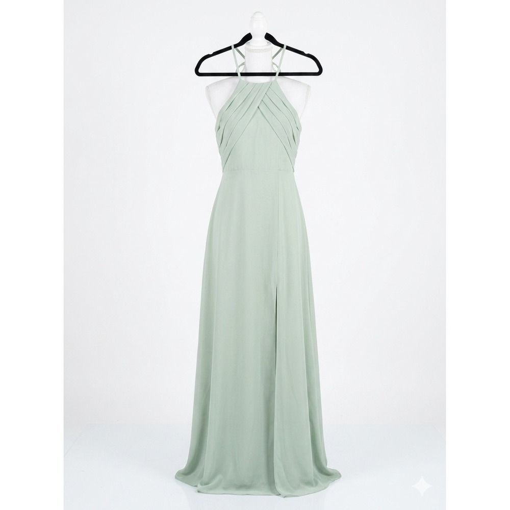 Azazie Sage Green Halter Maxi Dress